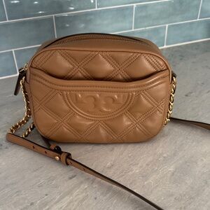 Tory Burch Tan Quilted Crossbody Bag